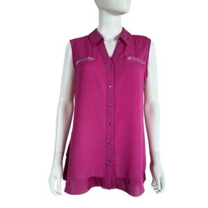 Alfani Sleeveless Studded Pocket Front Layered Back Button Down